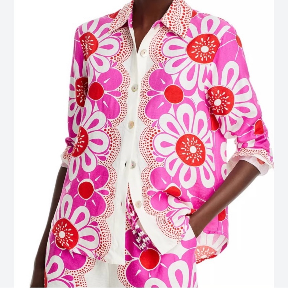 FARM Rio Pink White Red Floral Button-Down Shirt